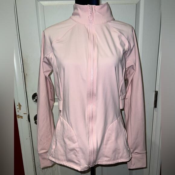 Fabletics trinity performance jacket pink zip up pockets thumb holes size XL - Picture 2 of 13